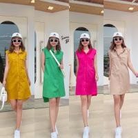 ราคา ชุดเดรสเชิ้ตแขนกุด แต่กระเป๋าหน้าทั้งสองข้าง ทรงหน้าสั้นหลังยาว เดรสแขนกุด (16954282565)