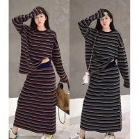ราคา Korea knits Set ชุดเซ็ตไหมพรม กระโปรงยาว ลายทาง (40726218045)
