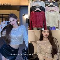 ราคา crop top wink เสื้อครอปวิ้ง กริตเตอร์ ซีทรูเบาๆ (24059438587)