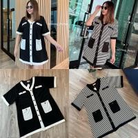 ราคา mini dress เดรสสั้น สุดน่ารัก ผ้าโปโล คอวี แขนสั้น (18595563812)
