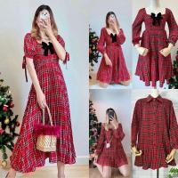 ราคา ชุดเดรสลายสก็อต แขนพอง ใส่คริสต์มาส สวยๆ สีแดง (26517966665)