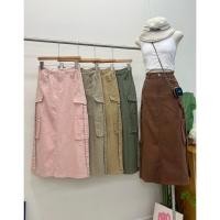 ราคา กระโปรงคาร์โกเอวสูง ผ้ายีนส์ยืดตามตัว เอวสม็อคด้านหลัง (29536931384)