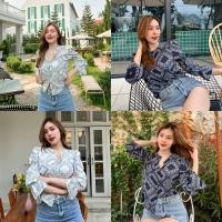 ราคา paisley เสื้อเชิ้ต ลายผ้าเช็ดหน้า คอจีน แต่งแขนพอง น่ารักลุคคุณหนู (19883824993)