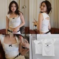ราคา crop spandex xoxo ribbon เสื้อแขนกุดผ้าลูกไม้ ฉลุ ลุคสาวเวียดนาม (23158054862)