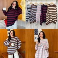 ราคา เสื้อกันหนาว ผ้าไหมพรมทอลายทางแขนยาว ดีเทลเว้าไหล่ (28778206253)