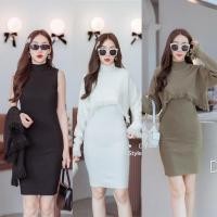 ราคา Korea Classy Knit Dress Set ชุดเดรสไหมพรม แต่งชายพู่ (24231447464)