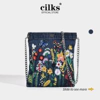 ราคา กระเป๋าผ้าเดนิมปักลาย CILKS กระเป๋าสะพายไหล่ 3D ดอกไม้สำหรับนักเรียน N3020 (29979809525)