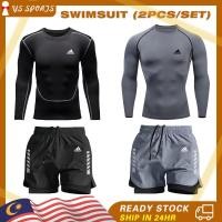 ราคา 2 ชิ้น เซต ชุดว่ายน้ําผู้ชาย แห้งเร็ว แขนยาว Jersry ปลอม สองกางเกงขาสั้น รัดรูป แฟชั่น ชุดว่ายน้ํา พลัสไซซ์ บาสเก็ตบอล วิ่งจ๊อกกิ้ง กีฬา ยิม ฟิตเนส บีบอัด เสื้อยืด (25373744680)
