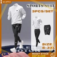 ราคา 3ชิ้น เซ็ตYONEXแบดมินตันผู้ชายแขนยาวแห้งพอดีชุดกีฬาซิปปกกลางJesyขนาดบวกการบีบอัดกางเกงขายาวยิมออกกําลังกายบาสเกตบอลจ๊อกกิ้งชุดกีฬา (47051198111)