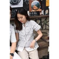 ราคา เสื้อผ้าฝ้ายคอจีนพิมพ์ลายขอ จีบชายระบาย (20976222174)