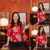 ราคา เสื้อตรุษจีน ผ้าฝ้ายพิมพ์ลายมังกรทอง คอเจาะกระดุมมุกทอง (29171328585)