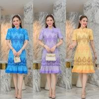 ราคา เดรสผ้าฝ้ายพิมพ์ลายไม่อัดกาว เดรสคุณครู (27204741088)