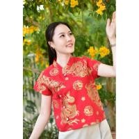 ราคา เสื้อตรุษจีน เสื้อผ้าฝ้ายพิมพ์ลายมังกรทองมัดดอกทิวลิป (24955468357)