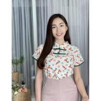 ราคา เสื้อผ้าฝ้าย พิมพ์ลายน่ารัก คอจีนกระดุมขอด (16358099155)