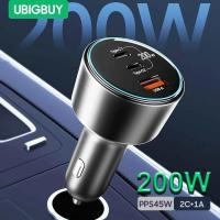 ราคา Ubigbuy 200W Car Charger 3 Port Quick Charge 3 0 USB C PD 100W PPS 45W Super Fast Charging สําหรับ MacBook Pro iPhone 15 Samsung S23 (43623762535)