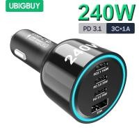 ราคา Ubigbuy 240W Car Charger PD 3 1 140W 100W PPS 45W Super Fast Charging USB C รถโทรศัพท์อะแดปเตอร์สําหรับ MacBook Pro iPhone 15 Samsung (42973767575)
