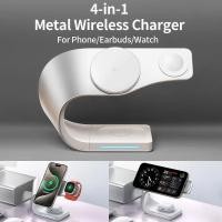ราคา 4 in 1 Wireless Charger เปลือกโลหะสําหรับ iPhone 15 14 13 12 Magnetic Fast Charging Station Stand Dock สําหรับ Apple Airpods นาฬิกา (40523758259)