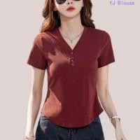 ราคา เสื้อคอวีพลัสไซส์ผู้หญิง สไตล์เกาหลี แขนสั้นสำหรับฤดูร้อน (40869696456)