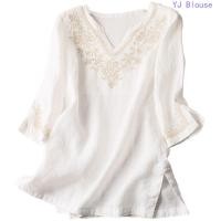 ราคา โวลต์ คอผ้าฝ้ายและผ้าลินินเสื้อพลัสขนาดผู้หญิงสไตล์เกาหลีแฟชั่นลําลองดอกไม้พิมพ์เสื้อ (43851723796)