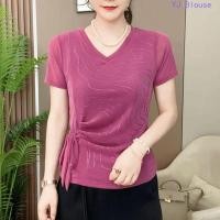 ราคา เสื้อคอวีพลัสไซส์ลายลูกไม้แขนสั้น สำหรับผู้หญิงฤดูร้อน (43271121203)