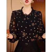 ราคา เสื้อชีฟองคอวีพลัสไซส์ผู้หญิง แขนยาว พิมพ์ลายดอกไม้สีดำ เหมาะสำหรับสวมใส่ในทุกวัน (42816204267)