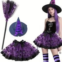 ราคา ชุดแม่มดสีม่วงสำหรับงานปาร์ตี้ฮาโลวีน พร้อมกระโปรงผ้ากอซและหมวกแม่มด (40675523731)