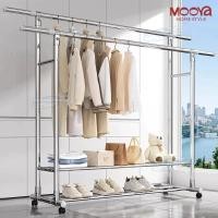 ราคา ราวตากผ้าสแตนเลส 304 บาร์คู่ บาร์เดียว ยืดหดได้ มีล้อเลื่อน ราวแขวนเสื้อผ้า รับน้ำหนัก 100 กก (27885009126)