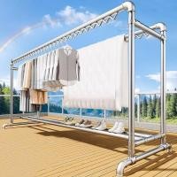ราคา สองแถว ราวตากผ้าท่อเหล็ก มาพร้อมตะขอ ชั้นวางของ ราวแขวนผ้า แข็งแรง ประกอบง่าย กำน้ำกันสนิม (43100250221)