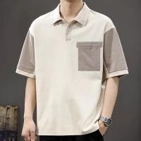 ราคา เสื้อโปโลแขนสั้นสีตัดกันสำหรับผู้ชาย งานเย็บแน่น สไตล์อเมริกัน ไซส์ใหญ่ (50850547933)