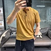 ราคา 2025 ฤดูร้อนสไตล์ใหม่ผ้าไหมน้ําแข็งผ้าฝ้ายผ้าลินินแขนสั้นเสื้อยืดผู้ชายเสื้อโปโลสีทึบแห้งเร็วผ้าลินินสลิมฟิตปกด้านบน (40576312884)