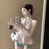 ราคา เสื้อกั๊ก Halter Neck ลายจุดและดอกไม้บัด ผูกเชือกที่คอดีไซน์ใหม่สำหรับสาวๆ เหมาะสำหรับใส่ออกงานหรือวันหยุดในฤดูร้อน (42808201720)