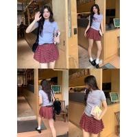 ราคา Shenghe สุภาพสตรีแขนสั้นลําลองสไตล์ Slim fit Retro Letter พิมพ์ไหล่สีดํา ผ้าลินินสีเทา (27083419920)