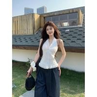 ราคา 2025 สタイล์ใหม่ ท็อปส์ฤดูร้อนสำหรับผู้หญิง พร้อมสต็อกจัดส่งรวดเร็ว คอวีแขนกุดแบบเอวลอยสีขาวยกทรงดีไซน์ (41904549861)