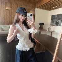 ราคา 2025 ฤดูร้อน ท็อปส์ซูผู้หญิง บริสุทธิ์ปรารถนาสไตล์ลูกไม้สีขาวคอวีเชือกแขวนคอคอฤดูร้อนซอกออกแบบเอวแคบแขนกุดยกทรงผู้หญิง พรรคเล่นทุกวันที่เดินทางมาพักผ่อน (42221909805)