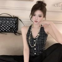 ราคา พร้อมสต็อก เร็ว การส่งสินค้า ฤดูร้อนผู้หญิงท็อปส์ ความรู้สึกระดับไฮเอนด์ทุกการแข่งขันสไตล์ชาแนลเชือกแขวนคอคอวีเสื้อกั๊กขนาดเล็กผู้หญิงสวมใส่ด้านนอกสไตล์สั้นคลาสซี่สลิง ชุด พรรคเล่นเด (28187101459)