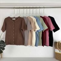 ราคา T885 เสื้อไหมพรมคอกลมสีพื้นกระดุมจริง (40161607670)