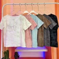 ราคา T860 เสื้อยืดคอกลมลายฟอกผ้านิ่มกระดุมจริง ผ้า cotton (26180898969)