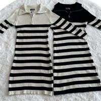 ราคา เดรสคอปกแขนยาวลายริ้วผ้าไหมพรม D497 (24214069692)