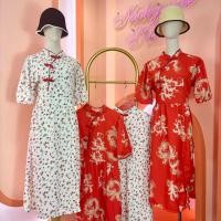 ราคา D817 เดรสตรุษจีนลายน่ารักเนื้อผ้าไหมอิตาลี่ (27373259578)