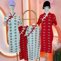 ราคา D827 ชุดเดรสคอจีนไหมพรมถักนิตติ้งลายเชอร์รี่ (25840775610)