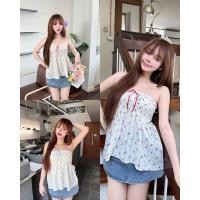 ราคา เสื้อเกาะอกผ้าทอลายดอก ผ้ามีแท็กเจอร์ แต่งลูกไม้และริบบิ้น (29378183019)