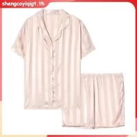 ราคา ชุดนอน ผ้าไหมน้ำแข็งแขนสั้น ผ้าซาติน ชุดสองชิ้น Women s pajamas LittleStar19 (54201047253)