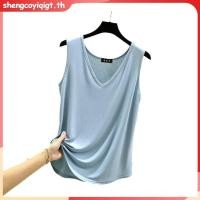 ราคา เสื้อสายเดี่ยว เสื้อสายเดี่ยวมีฟองน้ํา เสื้อกล้ามคอวีผ้าโมดอลสำหรับผู้หญิงเสื้อแขนกุดทรงหลวมไซส์ใหญ่แบบบางสำหรับฤดูร้อนสามารถใส่ออกไปข้างนอกได้เสื้อตัวในลำลอง (44550637004)