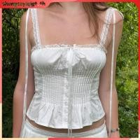 ราคา Topone ผู้หญิงลูกไม้trim CamisolesแขนกุดTie Upสปาเก็ตตี้Backless Tank Topsฤดูร้อนปุ่มCrop Tops (25094923431)