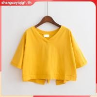 ราคา Kans เสื้อครอปท็อป คอวี แขนสั้น แบบผูกเชือก เปิดหลัง ทรงหลวม สีพื้น แฟชั่นฤดูร้อน สําหรับผู้หญิง (27162746742)