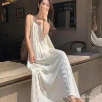 ราคา สไตล์เกาหลีสบาย ๆ ลมฟั่นเชือกแขวนคอฤดูร้อนฝรั่งเศสหลวม ๆ จีบแสดงผอมกระโปรงฟั่นเชือกแขวนคออารมณ์ที่เรียบง่ายสีทึบยาวแม็กซี่ (42555419314)