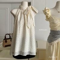 ราคา เสื้อเชิ้ตแขนกุดผูกโบว์สไตล์ฝรั่งเศสสำหรับผู้หญิงเสื้อกล้ามทรงหลวมสไตล์ตะวันตกลายจุด (42152041335)