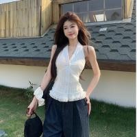 ราคา สไตล์เกาหลีลูกไม้สีขาวคอ V คอแขวนด้านบน 2025 เอวแขนกุดเชือกแขวนเสื้อกั๊กสำหรับผู้หญิง (40805015780)