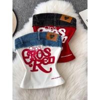 ราคา American Retro Hot Girl Letter ปักด้านบน แฟชั่น denim slim fit camisole สำหรับ 여자 여름 (40756292333)