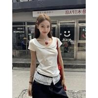 ราคา เสื้อยืดแขนสั้นผู้หญิง สไตล์ตุ๊กตา คอปก สีขาว ดีไซน์slim fit สำหรับฤดูร้อน (40374896444)